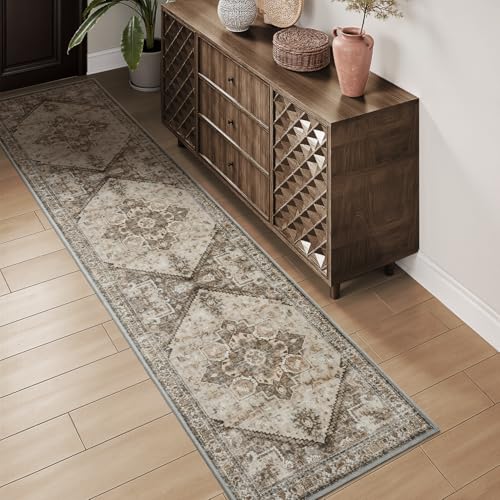 Runner 2x8 Runners for Hallways Runner-Rugs for Bedroom Soft Kitchen Machine Washable Vintage Oriental Floral Medallion Laundry Rug Non Slip Beige Beige Brown 2' x 8' (Runner)