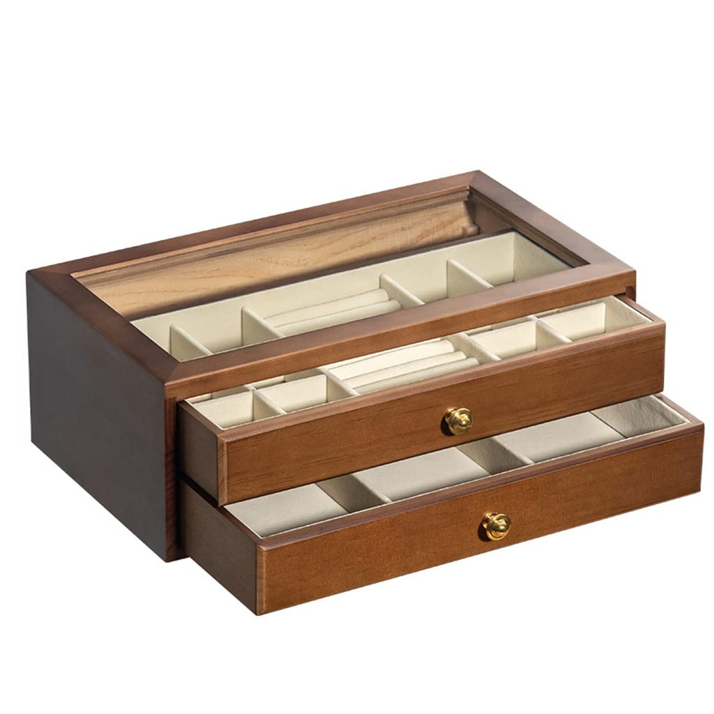 Lshtshf-ou Jewelry Box Storage Wooden Simple Multi-Layer Organizer(Brown,White lining)