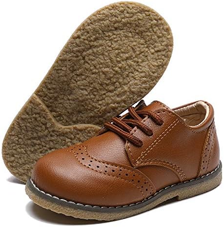 Timatego Toddler Boys Girls Oxford Shoes PU Leather Lace Up School Loafer Flats Baby Infant Uniform Dress Shoes(Toddler/Little Kid) 6 Toddler, 01 Brown