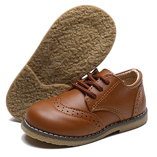 Timatego Toddler Boys Girls Oxford Shoes PU Leather Lace Up School Loafer Flats Baby Infant Uniform Dress Shoes(Toddler/Little Kid)