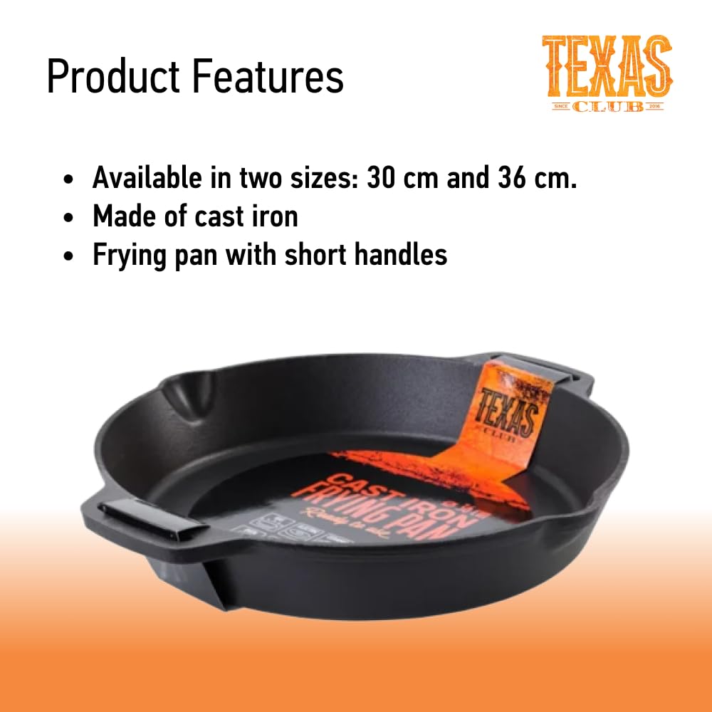TEXAS CLUB Okrągła Patelnia Żeliwna do Smażenia Grilla Ø30cm