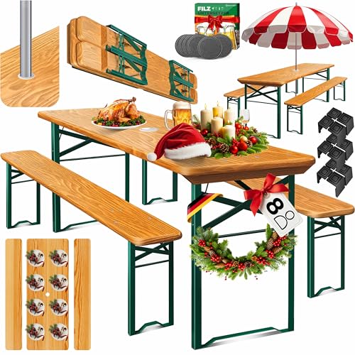 KESSER® Bierzeltgarnitur 3 teilig Gartenmöbel-Set | Klappbar 170 x 46 x 75cm | 2X Bierbänke 1x Biertisch | Festzeltgarnitur Biertisch Stehtisch Sitzgarnitur Holz...