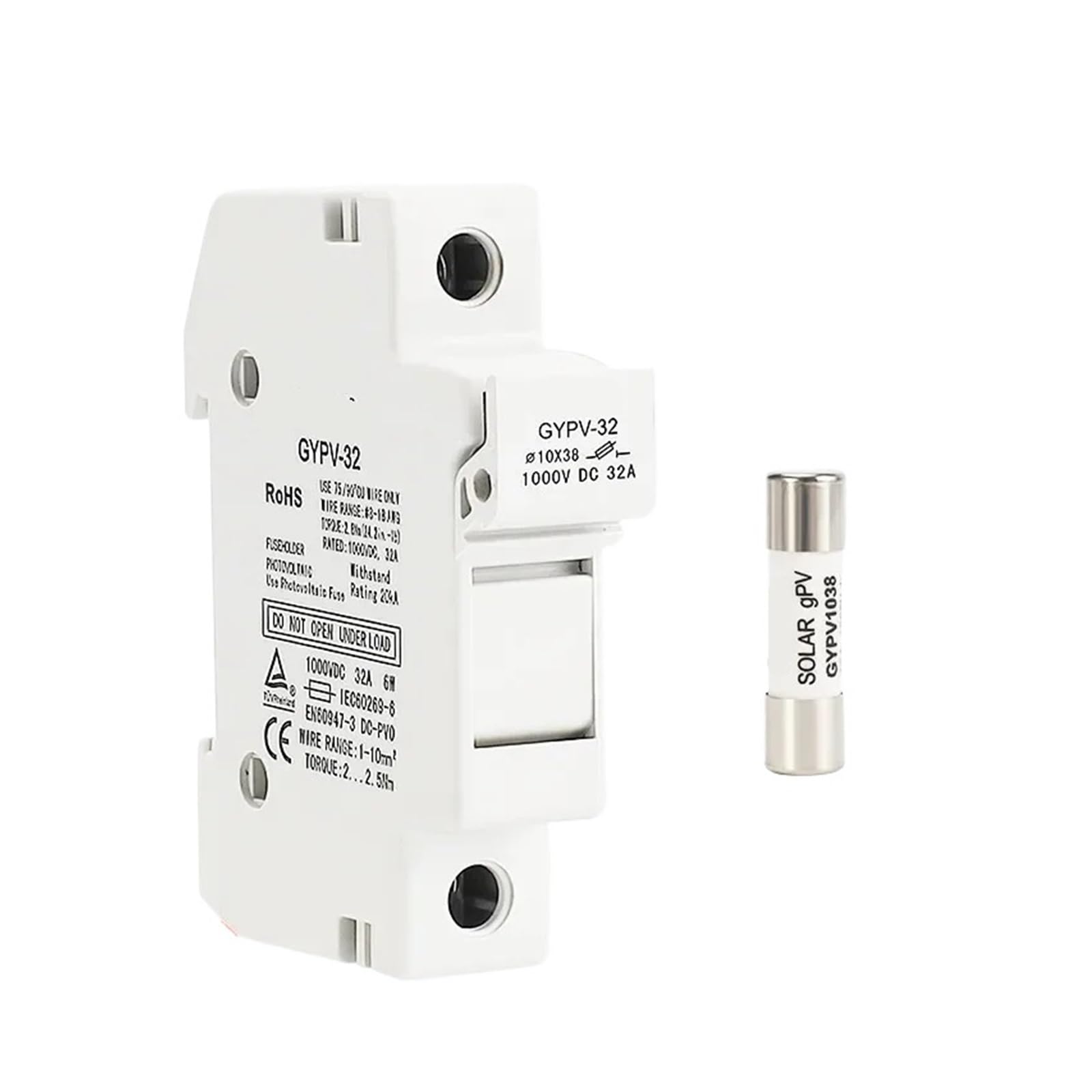 Portafusibles GYPV-32 1P, fusible adecuado de 10x38mm, 1000V DC10A 15A 20A 30A(1P Holder Body Only)