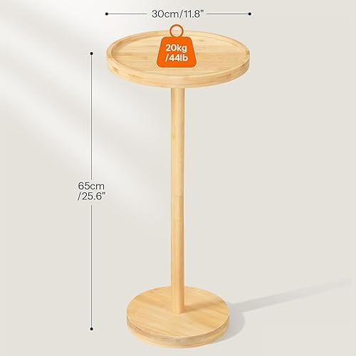Miniatura 3 de HOOBRO Mesa auxiliar redonda pequeña, mesa de bebidas de bambú, mesa de café Martini con acento de pedestal para espacios pequeños en sala de estar