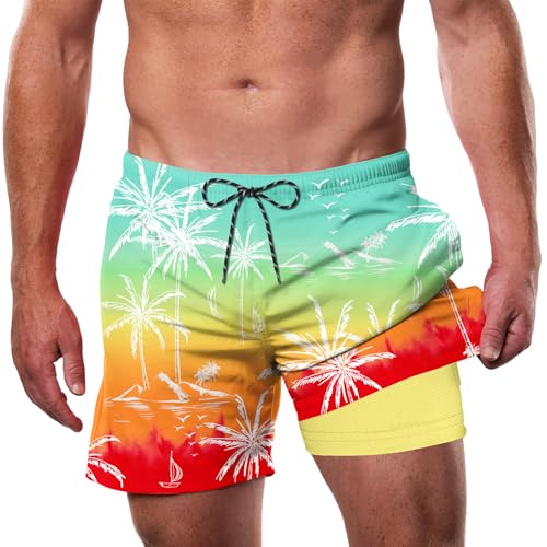 Image of Cozople Mens Swim Trunks 5.5 inch Compression Liner Swim Shorts Boxer Brief Lined Quick Dry Bathing Suit Swimwear