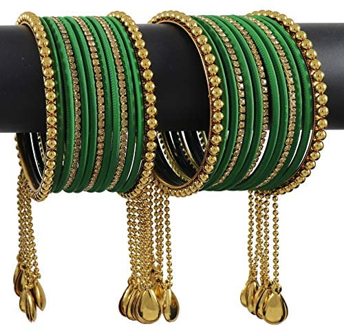 Image of ZULKA Metal Bangle Set Studded with Zircon Latkan for Women & Girls (Pack of 28 Bangles)