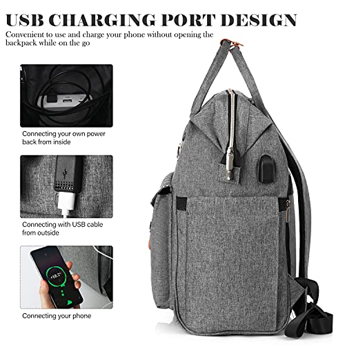 MOMUVO Laptop Backpack for Women, Grey, 17.3 Inch, with USB Charging Port, Dimension-11.2"L x 7.8"W x 17"H, 25L Capacity, 2 Compartments, 18 Pockets 5