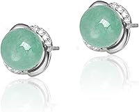 Vista 19 de Jade Earrings Studs,Green Jade Earrings for Women,925 Sterling Silver Earrings Studs for Sensitive Ears,Handmade Jade Earrings for Birthday
