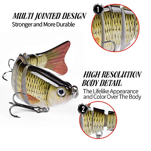 watalure Bass Fishing Lure 6 Segment Lifelike Multi Jointed Swimbait Slow Sinking Glidebait for Bass Trout Freshwater Saltwater (5pcs-Set2) - Thumbnail 6