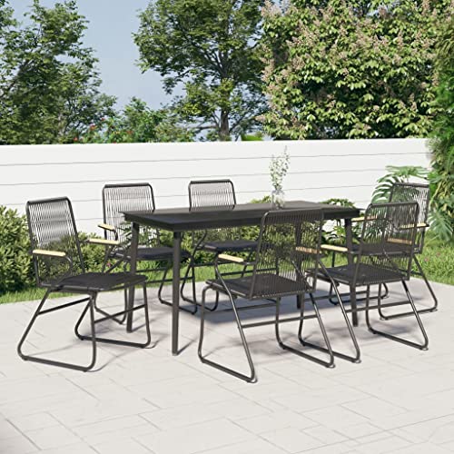 EMYRLXQW Juego de muebles de exterior, juego de comedor de jardín de 7 piezas, ratán de PVC negro