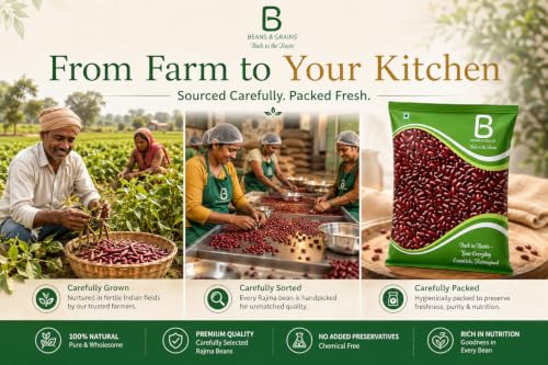 Image of Beans & Grains Organic Unpolished Rajma (Red) | 100% Natural, Chemical-Free & Protein-Rich Pulses | Hygienically Packed | (1kg)