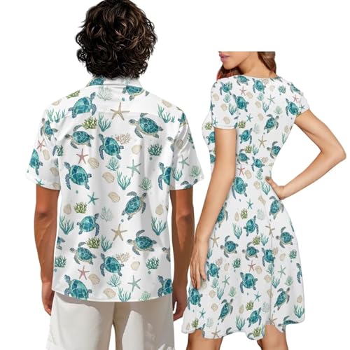 Image of AFPANQZ Couple Matching Outfit Casual Men's Button Down Shirt or Short Sleeve Summer Sundresses Dresses for Women 2026