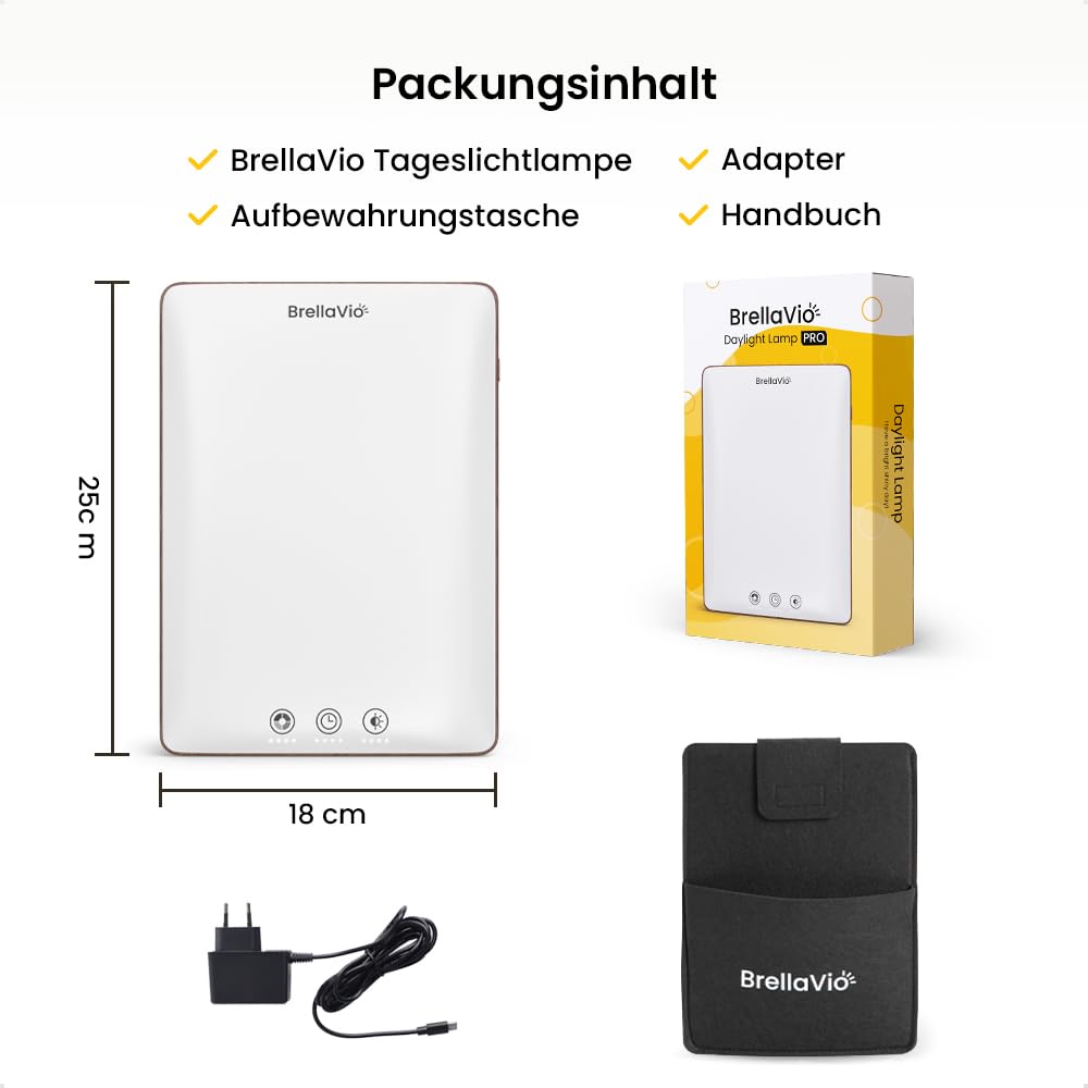 BrellaVio Tageslichtlampe PRO 12.000 Lux UV-freie LED Tageslicht Simulation Lampe mit Tasche