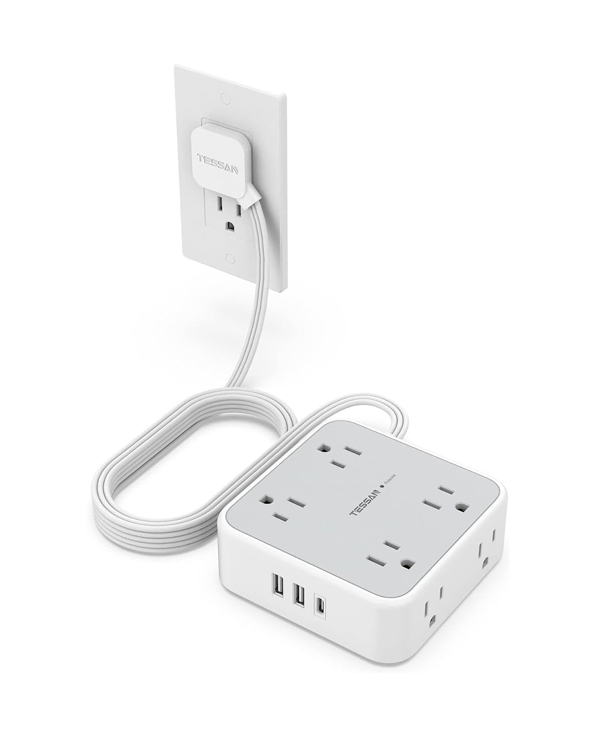 Surge Protector Power Strip - Flat Extension Cord Flat Plug Power Strip