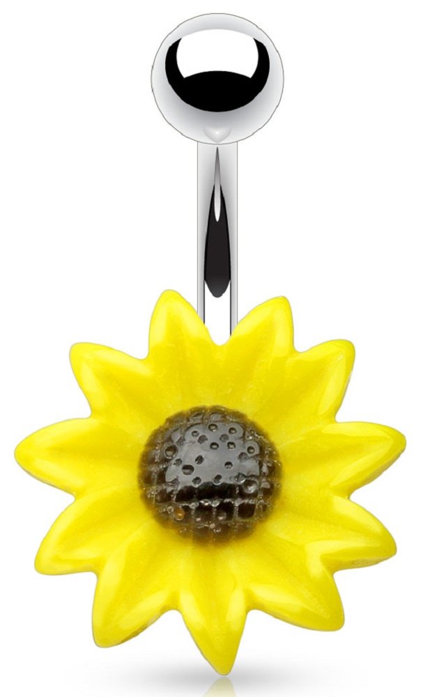 JKL Earrings Post Belly Button Ring Acrylic Sunflower 316L Surgical Steel Navel Ring