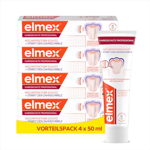 elmex Kariesschutz Professional Zahnpasta 4x75ml medizinische Zahnreinigung für hochwirksamen Kariesschutz mit patentiertem Zuckersäuren-Neutralisator
