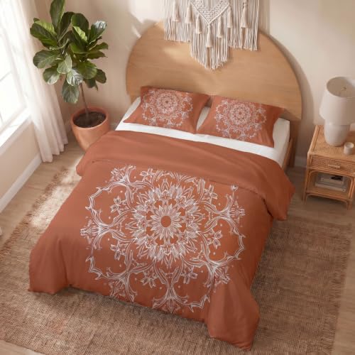 Housse De Couette 220X240 Mandala Simple Dessiné Main Parure De Lit 220X240 Adulte Lignes Florales Bohèmes Orange Housses De Couettes Microfibre Douceur Avec...