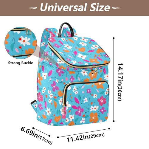 KLL Blue Background Colorful Flowers Women Backpack Fashion Waterproof Travel Bag Ladies Shoulder Bag for Daily Workout Trip3