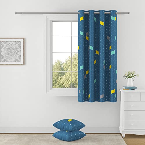 Image of Swayam 90% Blackout Polyester Window Curtain for Living Room & Bedroom | 5 Feet | Room Darkening Curtain with Eyelets | Pack of 1 | Geometric Design - Blue