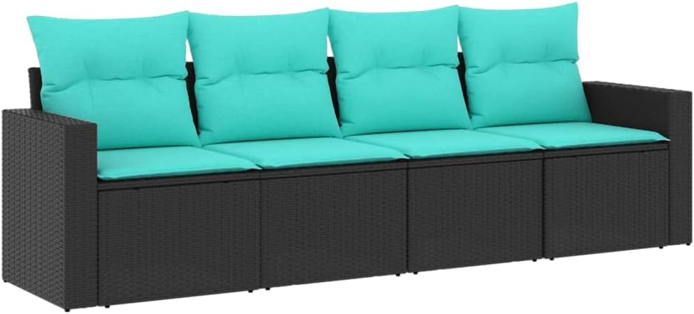 vidaXL Patio Sofa Set with Cushions - 4 Piece Black Poly Rattan Modular Outdoor Furniture for Garden, Patio, Deck - Includes Removable Covers and Comfortable Seating