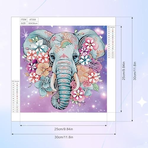 Image of AiYuanzsh Diamond Art Painting Kits for Adults, 5D Special Shape Diamond Art Kits for Beginners, Crystal Rhinestones Diamond Art Painting for Home Wall Decoration Gift 12x12inch, Elephant and Flowers