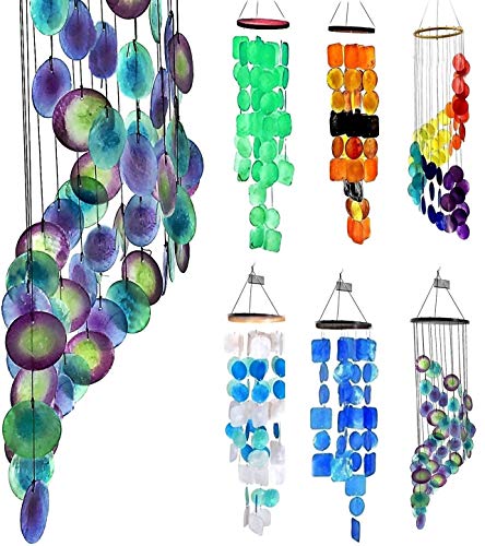 Bellaa 23332 Peacock Wind Chimes Handmade Memorial Grace Capiz Sea Decor Outdoor Windchime
