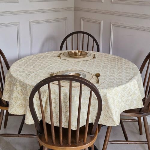 Image of THE YARD HOUSE Wipeable & Anti-Slip Cotton Table Cover for Family Dining, Party. Protects Against Spills, Scratches, Damages (Gilded Opal, 60 x 60 inch (Round))
