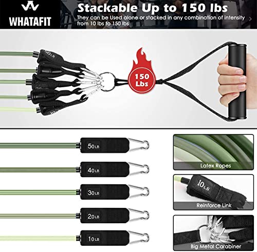 Whatafit Resistance Bands Set, Exercise Bands With Door Anchor, Handles, Carry Bag, Legs Ankle Straps For Resistance Training, Physical Therapy, Home Workouts (Green) #TOP2