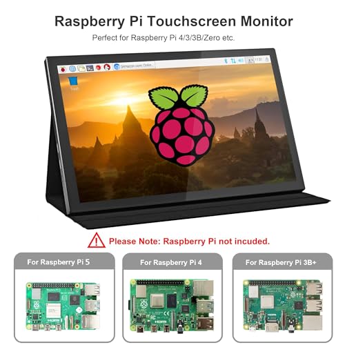 Image of 10.1 inch Touch Screen Portable Monitor for Raspberry Pi, IPS 1280x800 HD Display 60Hz, USB-C /HDMI, Secondary Screen with Case, Speakers, Plug & Play, Compatible with Raspberry Pi 5 /4B /3B+, Windows