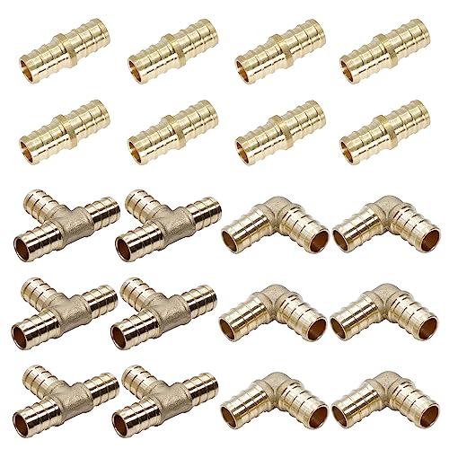 Image of 1 /2 Inch Brass PEX Fittings 20-Pack, 8pcs Straight Coupler, 6pcs Elbow and 6pcs TEE Crimp, PEX Brass Crimp Fitting Combo, No-Lead Brass for PEX Pipe Plumbing Projects by MISPIRE