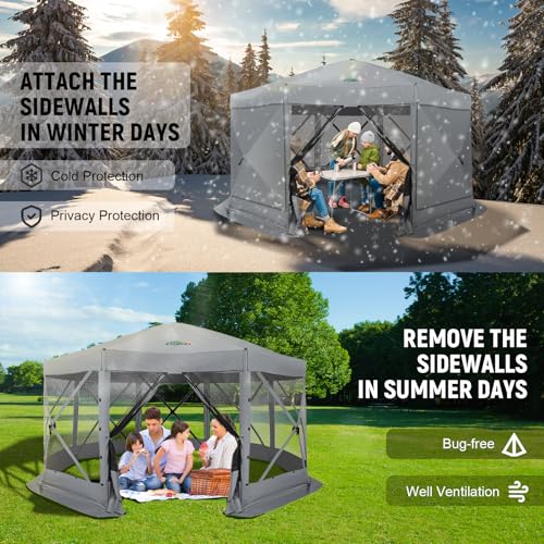 Image of COBIZI 15x15 FT Pop Up Gazebo - Canopy Tent, Large Gazebos On Clearance with Sidewalls, Screened in Gazebo,carpas para Patio,Portable Screen Tents for 12-15 Persons Outdoor Camping, Backyard, Gray