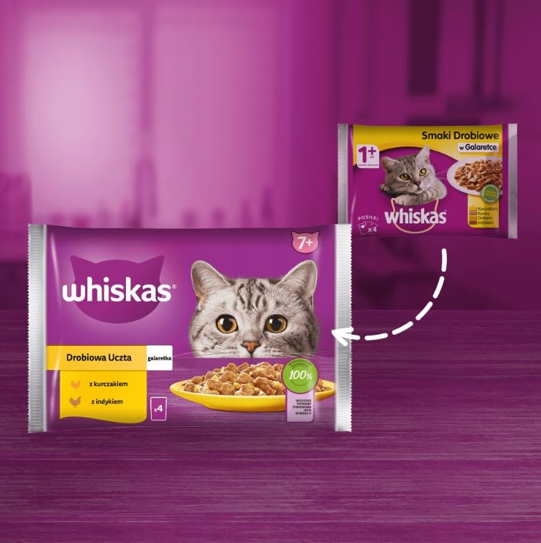 120x85g Whiskas Senior zakjes gevogelte selectie in gelei nat kattenvoer
