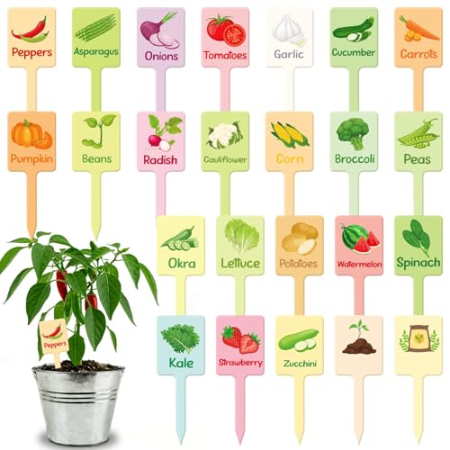 UPINS 24Pcs Acrylic Vegetable Labels Signs for Outside Garden Waterproof Plant Labels Markers Tags Signs with Printed Name for Indoor Outdoor Gardens Plants Potted