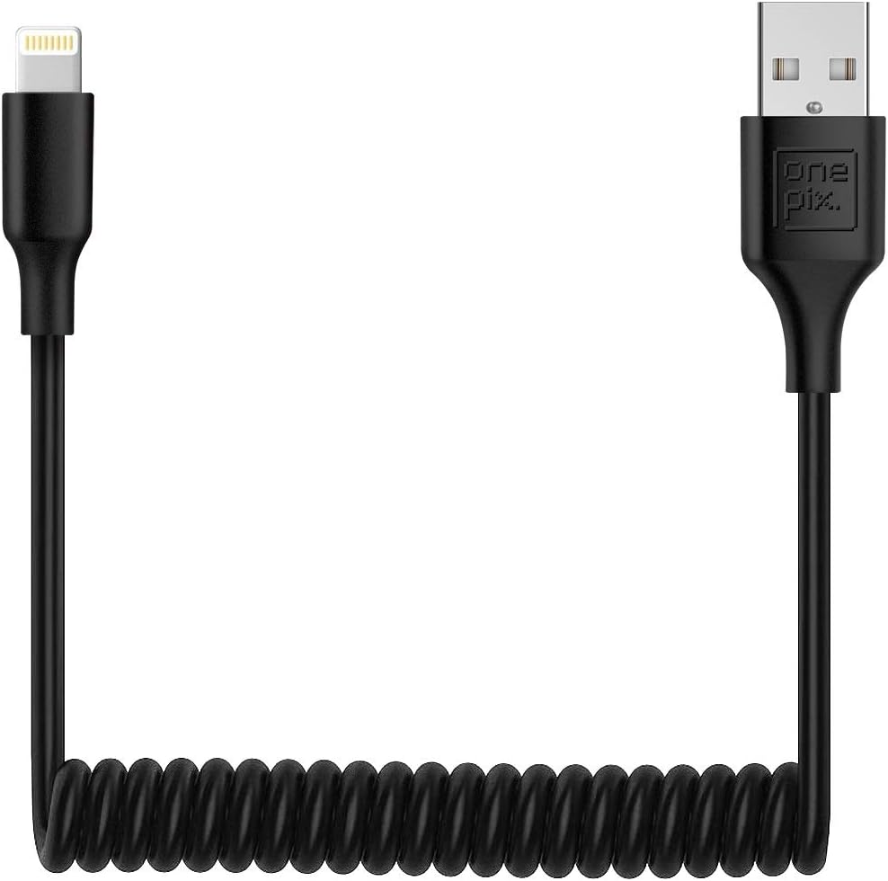 ONE PIX iPhone Charger Cable for Car (3 ft), MFi Certified Coiled Lightning Cable Compatible with iPhone 13Pro Max/13Pro/13/12Pro Max/12Pro/12/11/XS/XS Max/XR/X/8/8 Plus/iPad/iPod (Black-2PC)