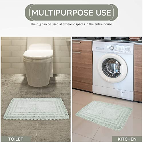 Rajrang Bringing Rajasthan To You Bath Rug For Bathroom Kitchen Spa With Crochet Cotton Absorbent Soft Reversible Woven Bath Mat Canary Green Rectangle 34X21 Inches #TOP5