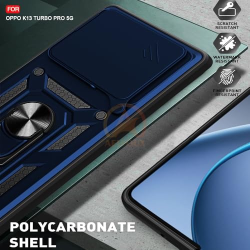 Image of Armor Bumper Back Cover Case for Oppo K13 Turbo 5G / Oppo K13 Turbo Pro 5G Rotating Camera Cover, Ring Holder & Kickstand | Heavy Duty & 360 Degree Protection Back Cover (Blue)