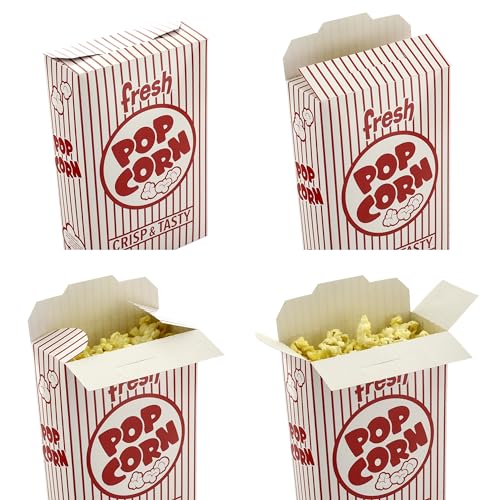 Image of Snappy 3.5J Red & White Striped Popcorn Boxes - 500 Pack, 1.8 oz Capacity, Movie Night Supplies