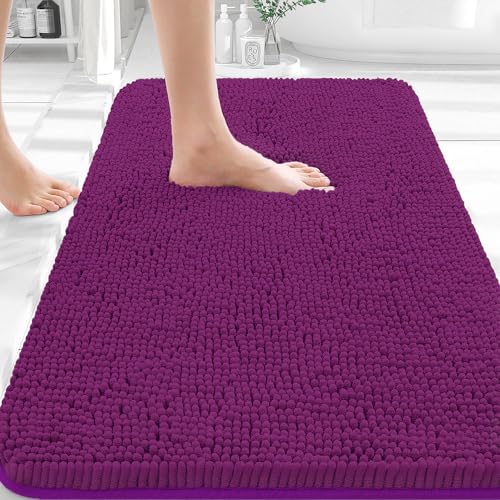 Image of OLANLY Bathroom Rugs 35x24, Extra Soft Absorbent Chenille Bath Rugs, Rubber Backing Quick Dry, Machine Washable Bath Mats for Bathroom Floor, Tub and Shower, Home Decor Accessories, Purple