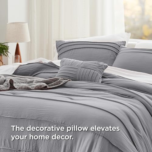 Image of Bedsure Full Comforter Set - 4 Pieces Pinch Pleat Bed Set, Grey Boho Bedding for All Season, 1 Soft Comforter, 2 Pillowcases, 1 Decorative Pillow