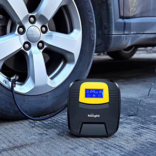 Image of Nilight Tire Inflator Air Compressor Portable Pump for 12V DC Car Tires with Digital Pressure Gauge 150PSI Auto LED Light Cars ATVs Bicycles