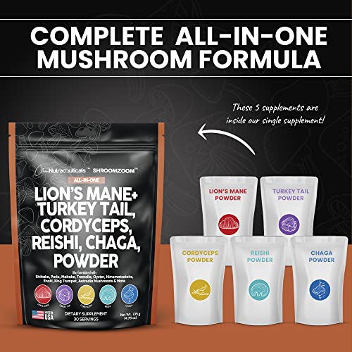 Mushroom Powder Complex Supplement with Lions Mane Mushrooms Turkey Tail Extract Cordyceps Chaga Reishi Maitake Meshima Poria Shiitake Porcini Enoki - Organic Mushroom Blend Mix - Made in USA - Image 4