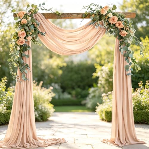 Image of Wedding Glitter Arch Draping Fabric Nude 29 inch x 6.5 Yards 2 Panels Sheer Backdrop Curtains Drapery for Wedding Ceremony Birthday Party Indoor Ceiling Decor