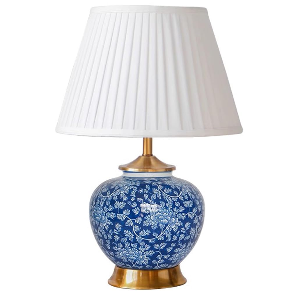 SANBDDLYY Hand-Painted Floral Ceramic Table Lamp - Jingdezhen Porcelain Large Oriental Desk for Bedroom & Living Room