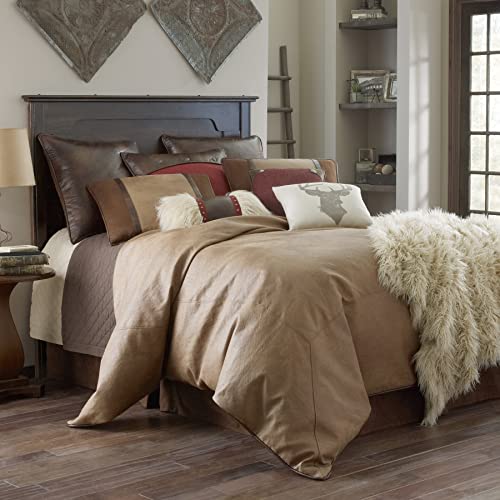 Paseo Road By Hiend Accents | Brighton Western Bedding 4 Piece Full Size Comforter Set, Brown Rustic Cabin Theme Faux Leather Bed Set, Winter Warm Comforters Sets With Bed Skirt, Shams, Accent Pillow #TOP10