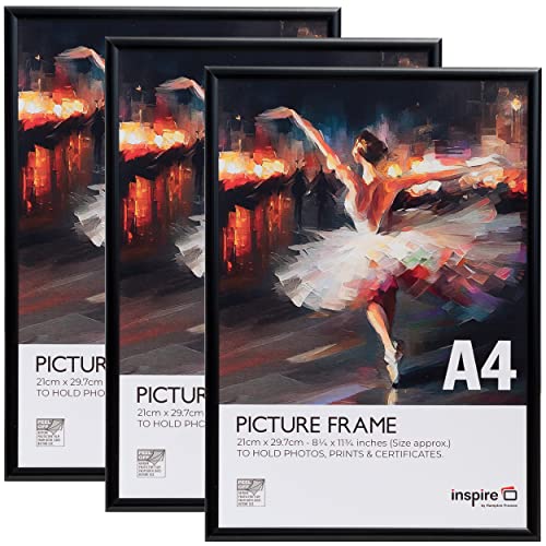 Inspire By Hampton ALUMINIUM A4 (21x30cm) Black Poster Certificate Frame Acrylic (Non-Glass) IBHPAAFA4BBLKX-PK3