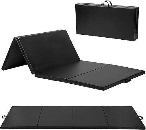 Colchoneta de gimnasia para niños y adultos, plegable, extragruesa, con asa de transporte, 6 x 2 pies, antidesgarros, ligera, esterilla de ejercicio