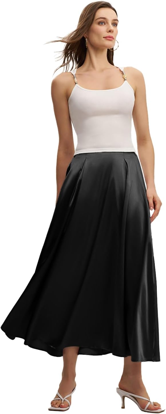 RIHOAS Long Skirts for Women High-Waisted A-Line Skirt Acetate Flowy Pleated for Elegant Office Work Spring Fall - Image 8