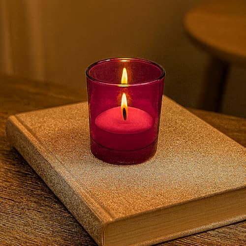 Image of Pure Source India Set of 12 Votive Glass Candle Holders with Tealight Candles | Decorative Diwali Lights for Home, Pooja & Festive Decor (Pink)