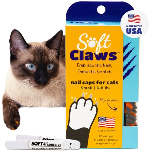 Image of Soft Claws Cat Nail Caps for Small Cats - (40 Caps, Halloween - Orange & Black) - Veterinarian-Developed | Protects Furniture & Skin - Easy to Apply, Long-Lasting Anti-Scratch Soft Cat Claw Covers