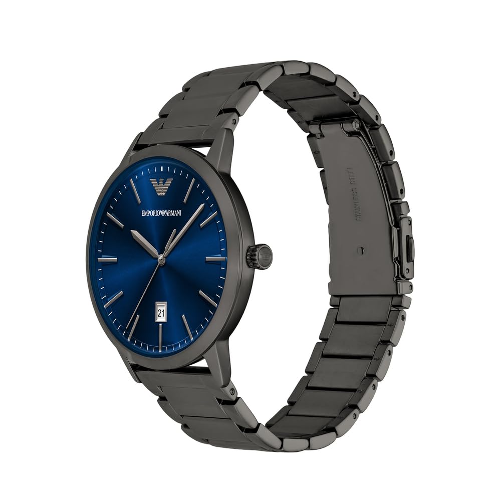 Emporio Armani Herrenuhr mit drei Zeigern, Edelstahl, Gehäusegröße 43 mm